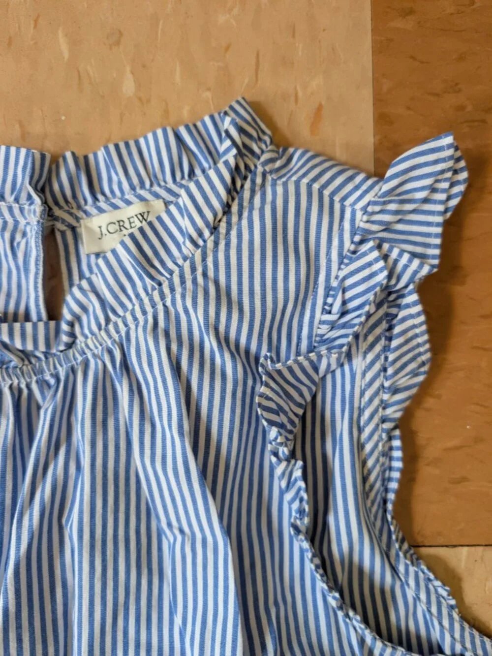 J.Crew Blue & White Striped Ruffle Dress – Size 8